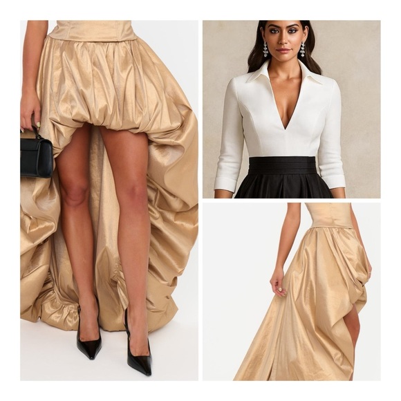 Show Me Your MuMu Tatum Gold Taffeta High Low Skirt NWOT - Picture 2 of 14